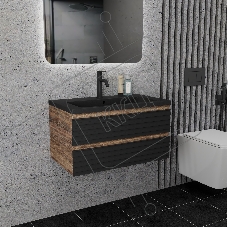 Тумба под раковину Bau Stil Loft black brushed, раковина кварцевая BAU Stil 75, черный металлик