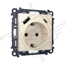 Комплект механизма электрической розетки ALFA Бежевый матовый 2USB A+C 20W (быстрая зарядка) с/з QUANT (AP3300, VM160) MA330010