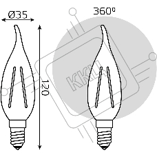 Лампа светодиодная Filament Свеча на ветру E14 5Вт 4100К Golden GAUSS 104801805