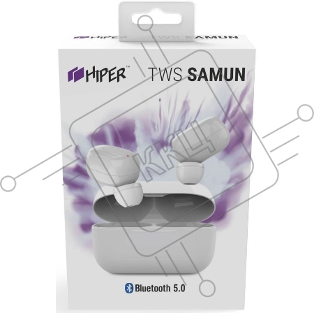 Наушники Hiper TWS SAMUN White Bluetooth 5.0 гарнитура Li-Pol 2x40mAh+300mAh, белый