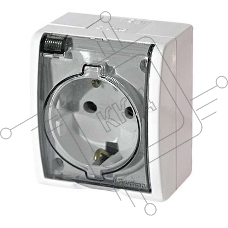 Розетка 1-м ОП Simon15 с защ. крышкой с заземл. IP54 бел. Simon 1594445-030