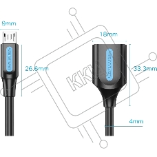 Адаптер переходник Vention OTG USB 2.0 AF/micro B 5pin - 0.15м