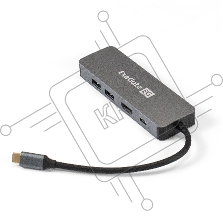 Док-станция ExeGate DUB-21C/PD/HL (кабель-адаптер USB Type-C --> 2xUSB3.0 + PD 100W + HDMI 4K@60Hz + Lan RJ45 10/100/1000Mb, Plug&Play, серая)