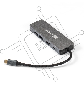 Док-станция ExeGate DUB-21C/PD/HL (кабель-адаптер USB Type-C --> 2xUSB3.0 + PD 100W + HDMI 4K@60Hz + Lan RJ45 10/100/1000Mb, Plug&Play, серая)