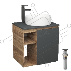 Тумба Bau Dream Blackwood 60 правая, графит, раковина BAU Dream круглая D41, смеситель для раковины высокий Hotel Black, черный, выпуск клик клак, черный