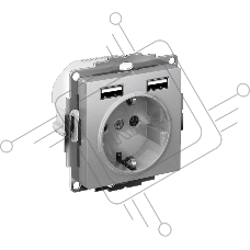 Розетка SE AtlasDesign Алюминий SO + USB A+A, 5В/2,4А, 2х5В/1,2А, механизм