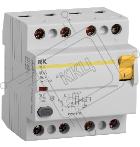 Выключатель дифференциального тока (УЗО) 4п 40А 30мА тип AC ВД1-63 ИЭК MDV10-4-040-030