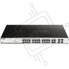 Коммутатор D-Link DGS-1210-28P/FL1A, L2 Managed Switch with 24 10/100/1000Base-T ports and 4 100/1000Base-T/SFP combo-ports (24 PoE ports 802.3af/802.3at (30 W), PoE Budget 193 W).8K Mac address, 802.3x Flow Co