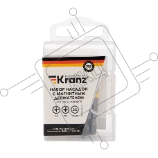 Набор насадок на шуруповерт KRANZ PH2, PZ2 с магнитным держателем 50 мм, головка 8 мм, 10 мм (5 шт./уп.)