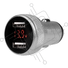 Автозарядка в прикуриватель 2хUSB с дисплеем (АЗУ) (1000+2100 mA) серебристая Rexant