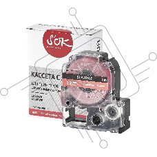 Кассета с лентой S'OK by Sakura Printing K4RWP для Epson , белый на красном, 12мм/8м