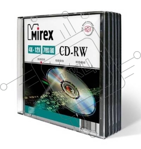 Диск CD-RW Mirex 700 Mb, 12х, Slim Case (5), (5/200)