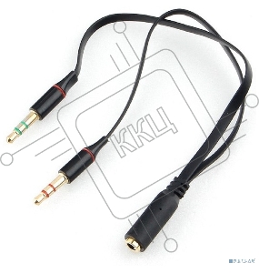 Кабель аудио Cablexpert CCAB-02-35F2M-0.2MB. 3.5 джек 4pin(F)/2х 3.5 джек(M) наушники и микрофон, черный, 0.2м, блистер