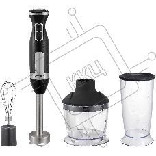 Блендер погружной Korting, кнопочное управление, 20 скоростей, 3 насадки, объем чаши 800 мл, турборежим, защита от перегрева/перегрузки, материал корпуса металл/пластик, мощность 1400 Вт, цвет черный