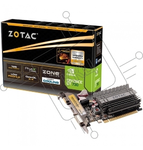Видеокарта  Zotac GT730 ZONE Edition Low Profile 2Gb <GFGT730, GDDR3, 64 bit, DVI, HDMI, VGA,PCI-E , Retail>