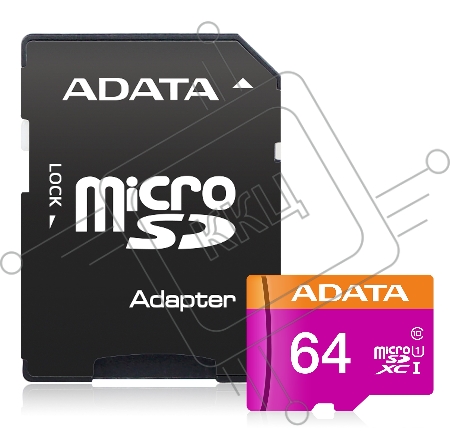 Флеш карта microSDXC 64GB ADATA  UHS-1 CL10 (AUSDX64GUICL10-RA1) + SD adaptor