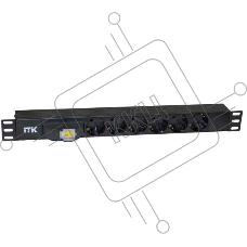 Блок розеток ITK PDU 7 розеток DIN49440 (нем. cтанд.) с LED выключателем, 1U, шнур 2м вилка DIN49441 (нем. станд.), профиль из ПВХ, черный