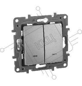 Выключатель двухклавишный с подсветкой/индикацией, автоматические клеммы, Etika, 10AX, 250В~, алюминий Выключатель двухклавишный с подсветкой/индикацией, автоматические клеммы, Etika, 10AX, 250В~, алюминий