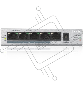 Коммутатор Zyxel GS1005HP Switch PoE +, 5xGE (4xPoE +), desktop, metal, silent, PoE budget 60 W