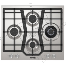 Встраиваемая газовая панель Korting HG 631 CTX / 60x51 см, ромбовидное расположение конфорок, электроподжиг, газ-контроль, чугунные решетки, адаптер для WOK-конфорки, нержавеющая сталь