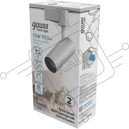 Светильник GAUSS трековый цилиндр 12W 950lm 4000K 180-220V IP20 55*190мм белый LED 1/40 TR064