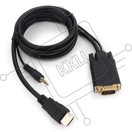 Кабель HDMI->VGA Cablexpert A-HDMI-VGA-03-6, 19M/15M + 3.5Jack, медь, позол.разъемы, 1.8м, черный, пакет