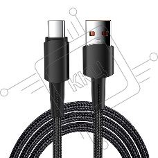 Кабель USB-A – Type-C, 6А, 120Вт, 1м, в черной нейлоновой оплетке Rexant