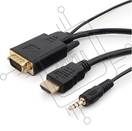 Кабель HDMI->VGA Cablexpert A-HDMI-VGA-03-6, 19M/15M + 3.5Jack, медь, позол.разъемы, 1.8м, черный, пакет