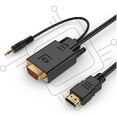 Кабель HDMI->VGA Cablexpert A-HDMI-VGA-03-10, 19M/15M + 3.5Jack, медь, позол.разъемы, 3м, черный, пакет