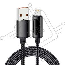 Кабель USB-A – Lightning для Apple, 2,4А, 1м, в черной нейлоновой оплетке, c LED дисплеем Rexant