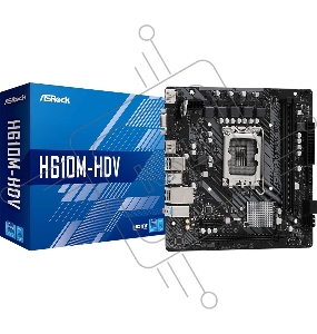 Материнская плата Asrock H610M-HDV Soc-1700 Intel H610 2xDDR4 mATX AC`97 8ch(7.1) GbLAN RAID+VGA+HDMI+DP