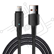 Кабель USB-A – Lightning для Apple, 2,4А, 1м, в черной нейлоновой оплетке, со световой индикацией Rexant