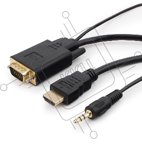 Кабель HDMI->VGA Cablexpert A-HDMI-VGA-03-5M, 19M/15M + 3.5Jack, медь, позол.разъемы, 5м, черный, пакет