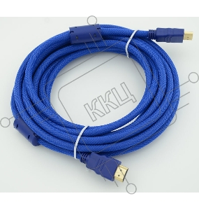 Кабель HDMI Ver.1.4 Blue jack HDMI19 (m)/HDMI19 (m) 5м феррит.кольца Позолоченные контакты