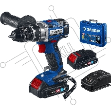 Дрель-шуруповерт аккумуляторная ЗУБР DBS-201-22, Аккумуляторная, 20В, 2 АКБ, Ударная, Кейс