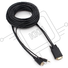 Кабель HDMI->VGA Cablexpert A-HDMI-VGA-03-10M, 19M/15M + 3.5Jack, медь, позол.разъемы, 10м, черный, пакет
