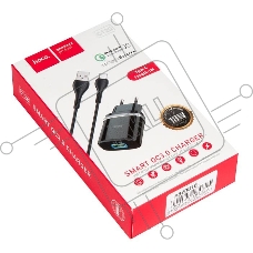 Сетевое ЗУ + Кабель Type-C HOCO HC-16293 C12Q/ 1m/ QC 3.0/ 1 USB/ Выход: 5V_9V_12V, 18W, черный