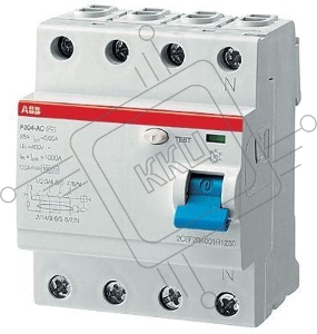 Выключатель дифференциального тока ABB 4мод. F204 AC-63/0,03