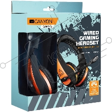 Гарнитура CANYON Gaming headset 3.5mm jack with adjustable microphone and volume control, with 2in1 3.5mm adapter, cable 2M, Black, 0.23kg