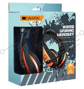 Гарнитура CANYON Gaming headset 3.5mm jack with adjustable microphone and volume control, with 2in1 3.5mm adapter, cable 2M, Black, 0.23kg