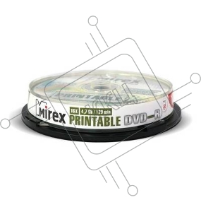 Диск DVD-R Mirex 4.7 Gb, 16x, Cake Box (10), Ink Printable (10/300)