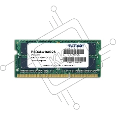 Оперативная память Patriot, DDR3, 8GB (1x8 GB), 1600 MHz, CL11, SO-DIMM