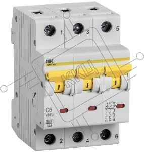 Выключатель автоматический трехполюсный ВА47-60M 3Р 6А 6кА С | MVA31-3-006-C | IEK