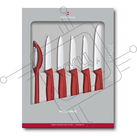 Набор ножей кухон. Victorinox Swiss Classic Kitchen (6.7111.6G) компл.:6шт красный подар.коробка