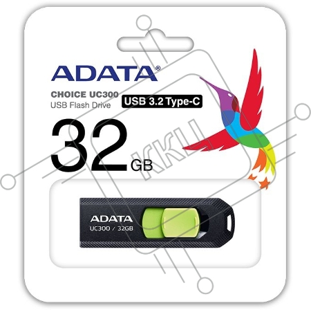 Флеш Диск A-Data 32Gb Type-C UC300 ACHO-UC300-32G-RBK/GN USB3.2 черный/зеленый