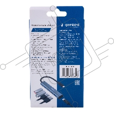 Разветвитель USB3.1 Gembird UHB-C474, 4хUSB, с доп.питанием (порт Type-C), кабель Type-C 19см, алюминий, коробка