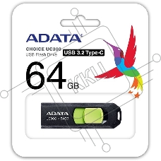 Флеш диск A-Data 64Gb Type-C UC300 ACHO-UC300-64G-RBK/GN USB3.2 черный/зеленый