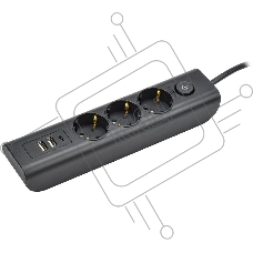 Удлинитель MODERN У03В 3 места с заземляющим контактом 2м 3х1 мм2 16А/250В USBх3 черный IEK