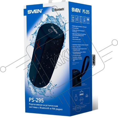 Мобильные колонки SVEN PS-295 2.0 синие (2x5W, Waterproof (IPx6), TWS, Bluetooth, FM, USB, microSD, 3000 мАч)