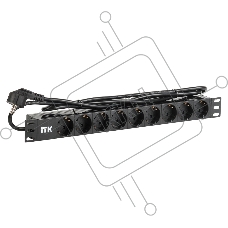Блок ITK PDU 9 розеток DIN49440 (нем. cтанд.) 1U, шнур 2м вилка DIN49441 (нем. станд.), профиль из ПВХ, черный